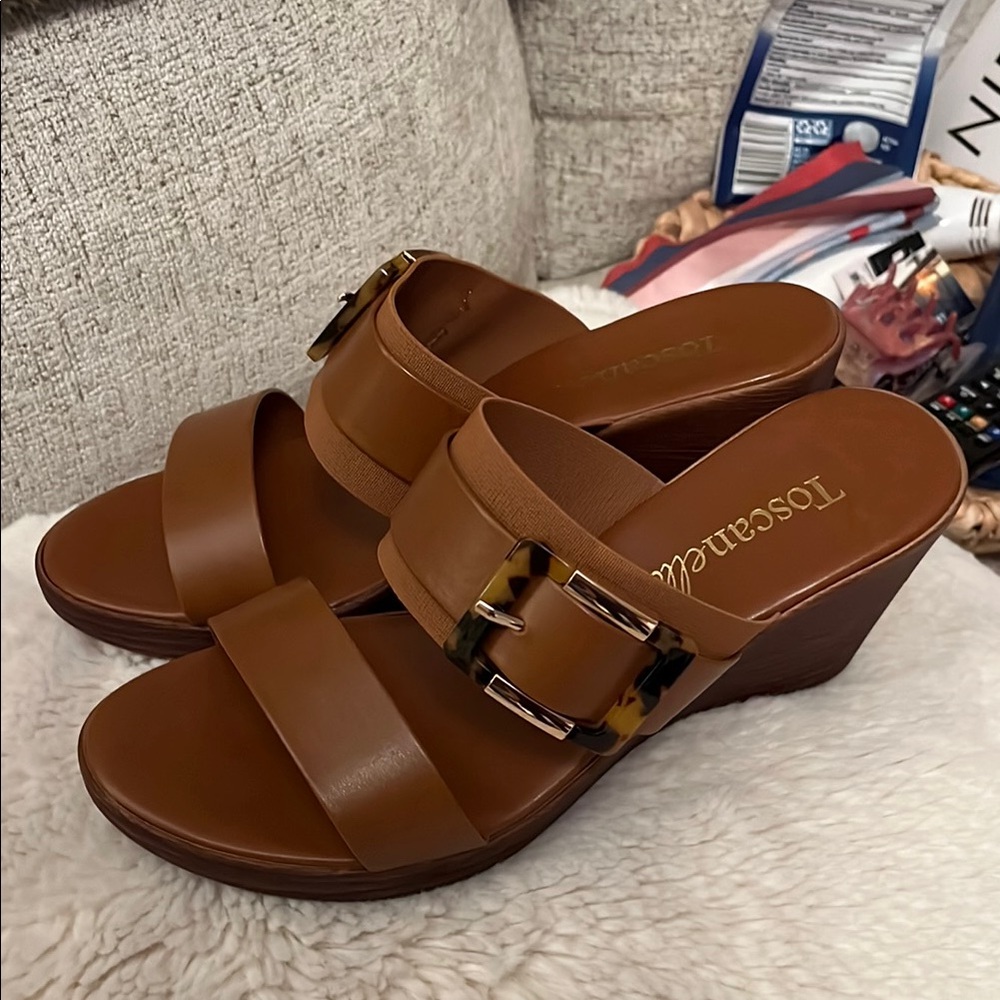 Toscanella Brown Wedge Sandals, 91/2 medium